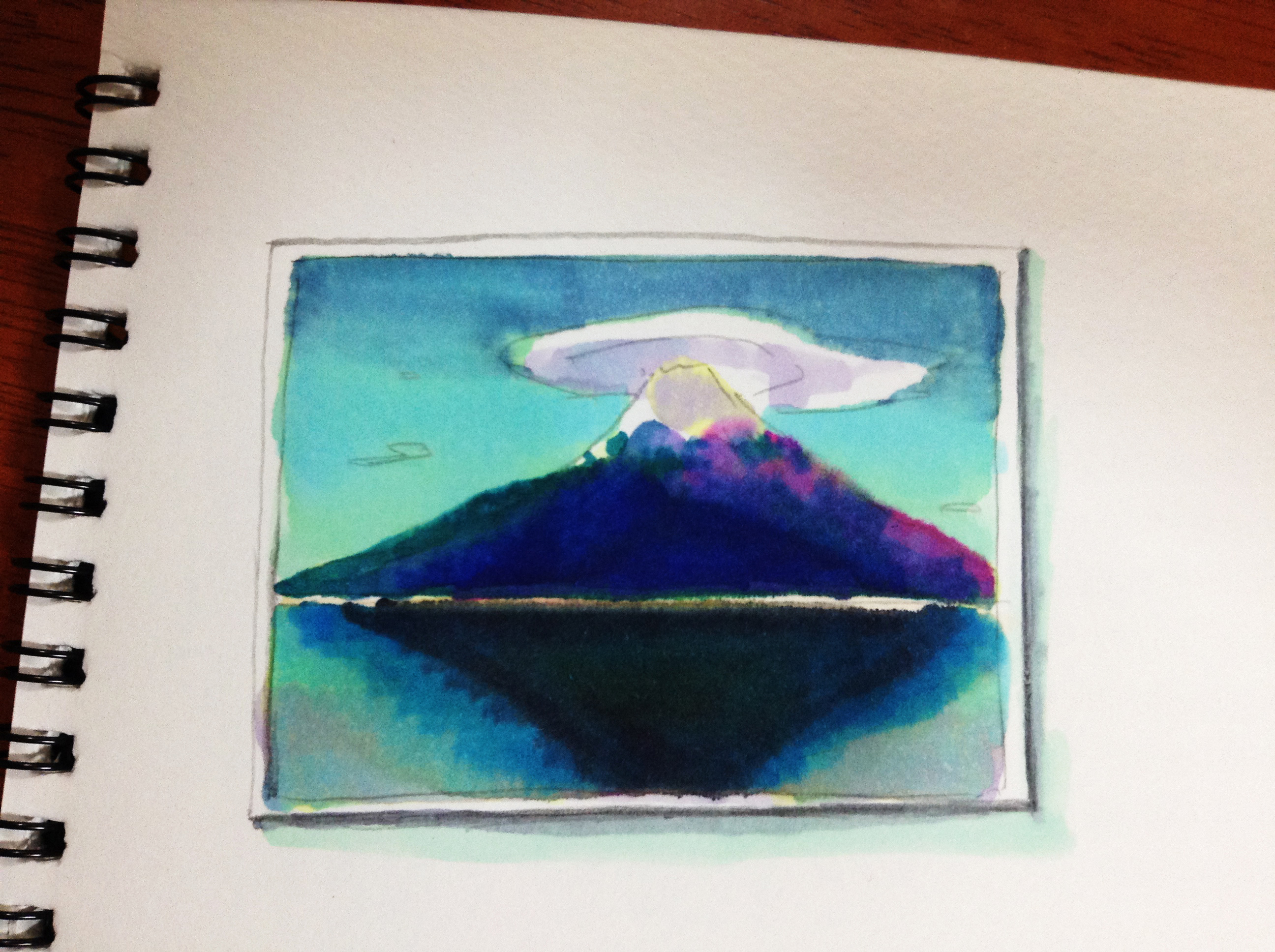 笠雲をかぶった富士山をコピックマーカーで描いたイラスト