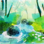 山の中の岩場にある川の風景を、コピックで描いたイラスト