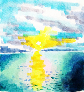 朝日の中に浮かぶ雲をコピックマーカーで描いたイラスト