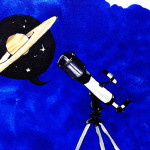 天文台の望遠鏡で土星を観測した思い出のイメージをコピックマーカーで描いたイラスト