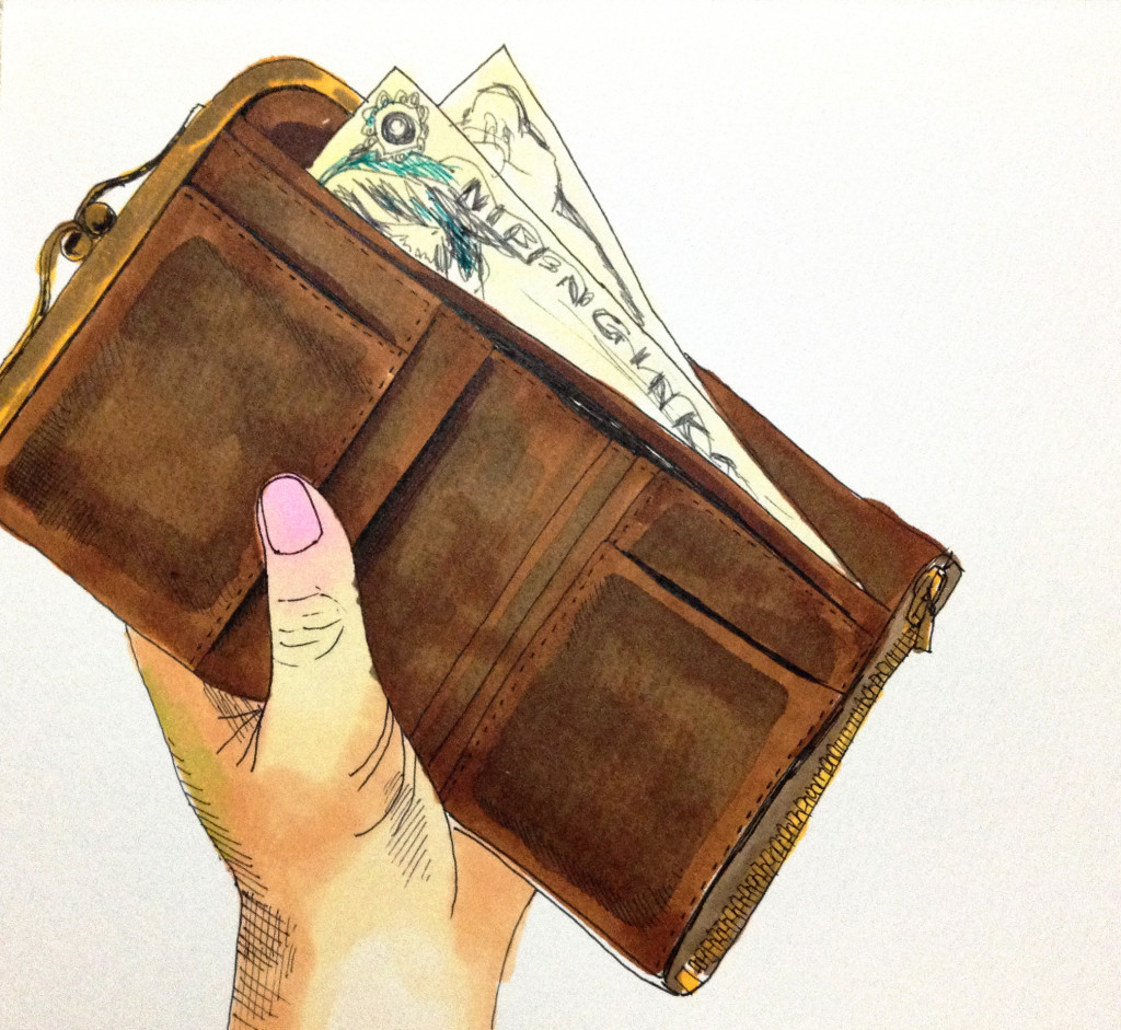 生きてゆくのに大切なお金と財布をコピックで描いたイラスト
