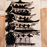 興福寺・五重塔のスケッチ、油性ペン