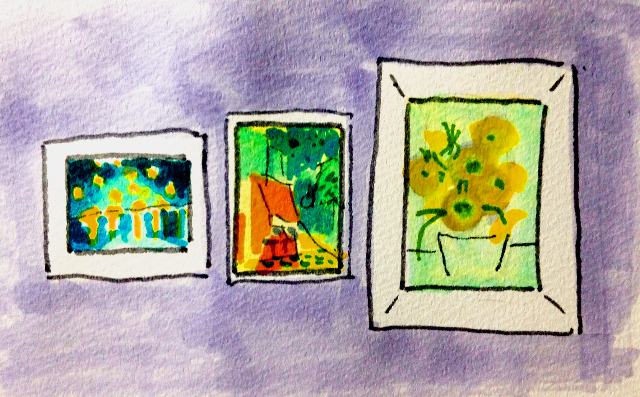 ゴッホの絵を見るために美術館へ行った思い出のイメージをコピックマーカーを使って描いたイラスト