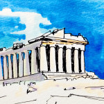 ギリシア神話の舞台 ギリシャはパルテノン神殿のイメージをコピックマーカーを使って描いたイラスト