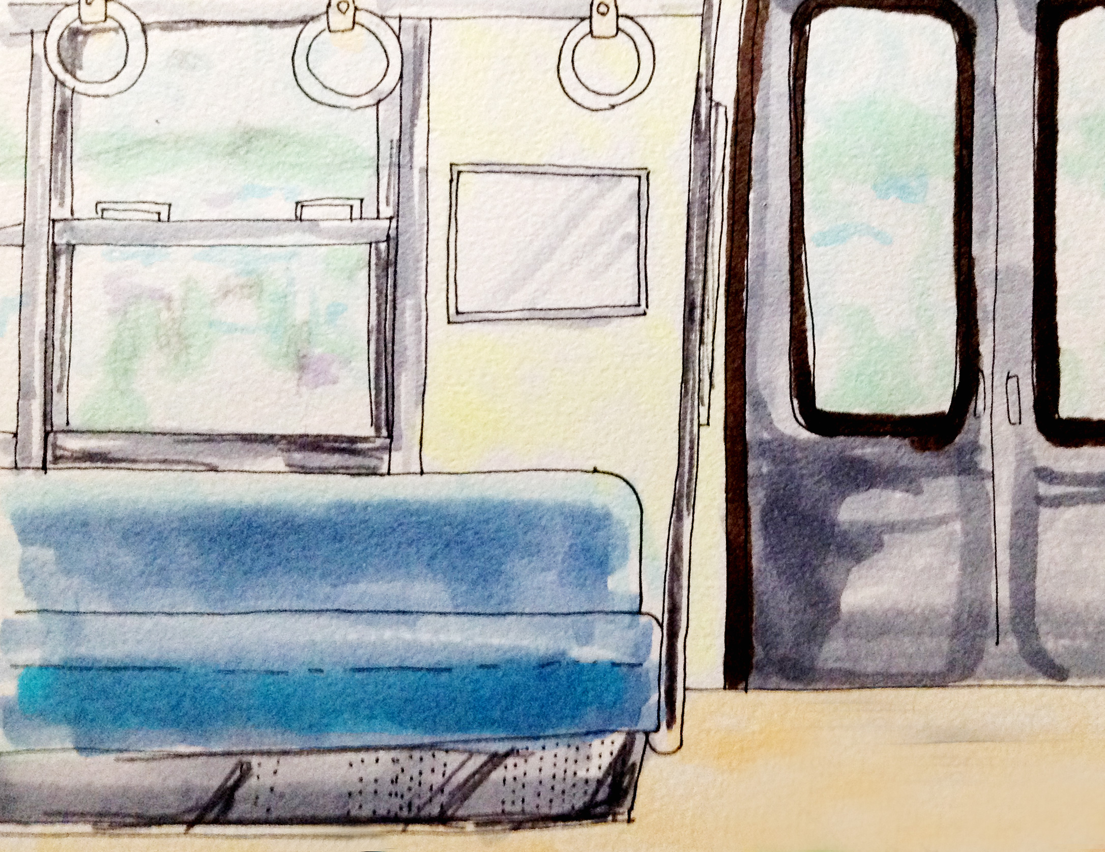 JR阪和線に乗った思い出のイメージをコピックマーカーで描いたイラスト
