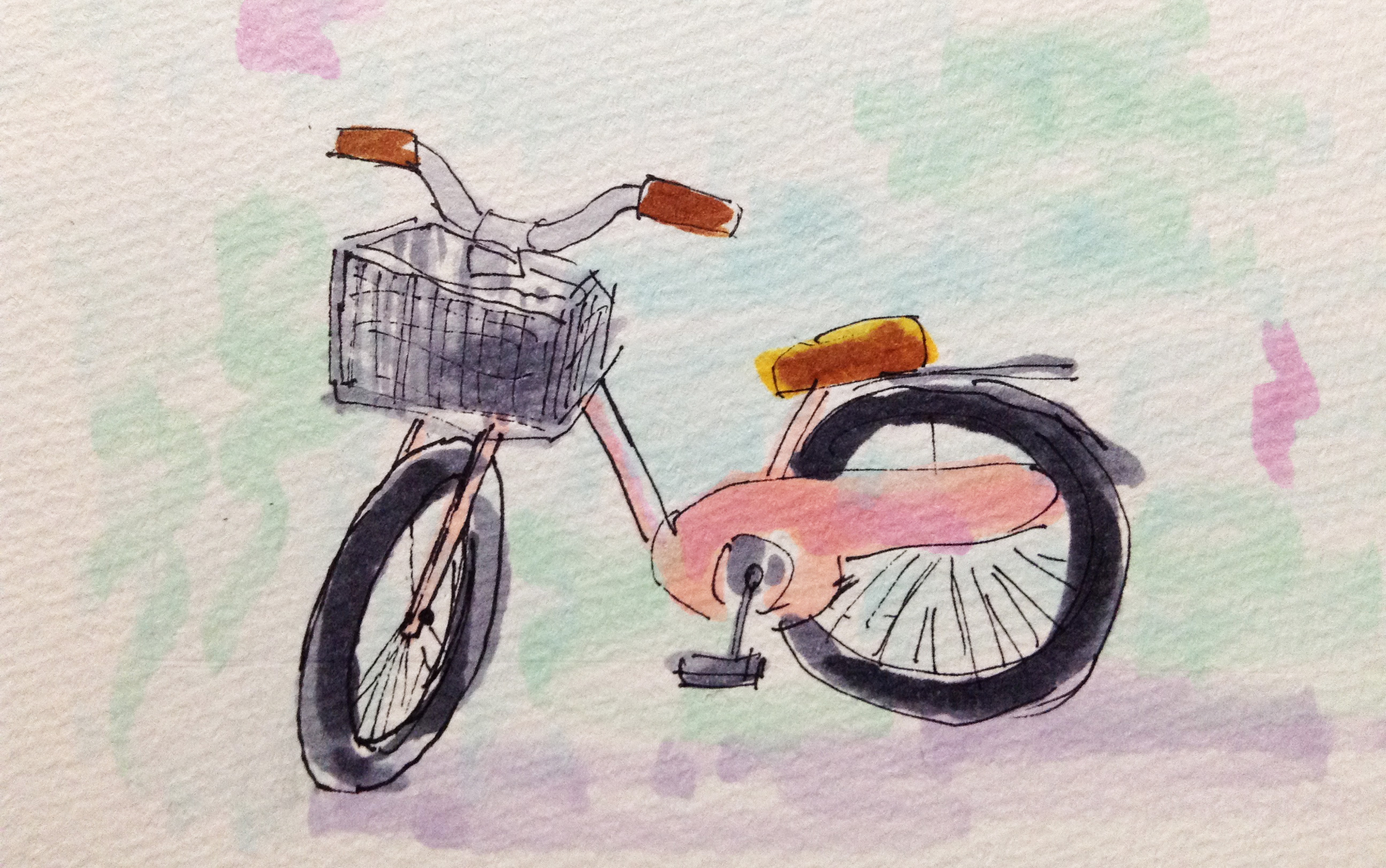 自転車に乗ってサイクリングや旅行に出かけたいイメージをコピックで描いたイラスト