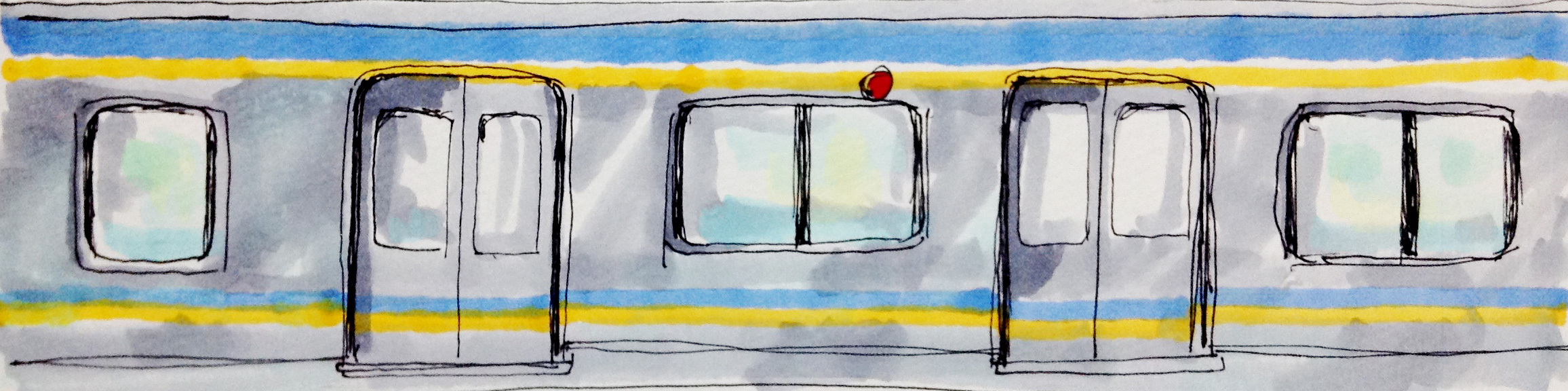南海電車の車体のカラーのイメージをコピックで描いたイラスト