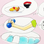 健康に大切な運動や食事、睡眠などのイメージをコピックで描いたイラスト